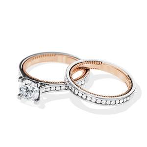 แหวนหมั้นเพชรทรงกลมเจียระไนแบบบริลเลียนท์ชุบทอง 14K สำหรับผู้หญิง ประดับเพชรด้านข้าง สไตล์คลาสสิก รับรองโดย IGI - Product Image 4