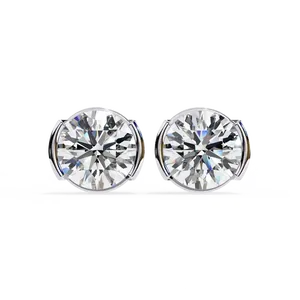 Fine Jewelry Pair Earwear Fastening Post <b>Back</b> 1.5ct Round Brilliant Cut Lab grown Diamond Solitaire Bezel Stud <b>Earrings</b> - Product Image 5