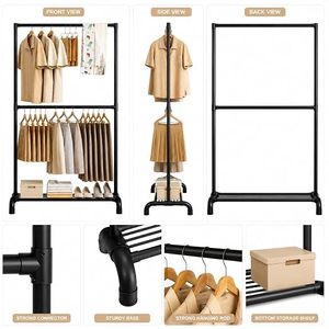 Double Tier Metal Clothing Rack Standing Heavy Duty Minimalist <b>Wardrobe</b> <b>Storage</b> Holder with Shelf for Clothes and <b>Shoes</b> - Product Image 3