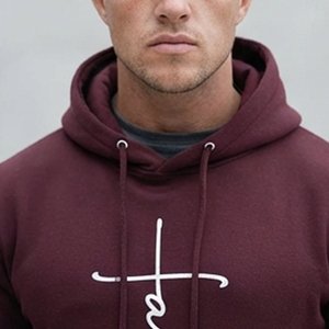 Sweat-shirt à capuche pour homme de haute qualité, personnalisé avec logo, couleur marron, imprimé croix de la foi, en coton tricoté, décontracté, pour l'automne - Product Image 5