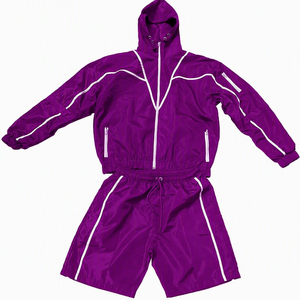 Custom Screen Printing Windbreaker Jacket & Shorts Set100% Polyester Hooded Windbreaker Shorts <b>Set</b> For Wholesale - Product Image 4