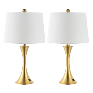 New design <b>Gold</b> <b>Table</b> Lamp Set of 2 Luxury <b>Bedside</b> Nightstand Light with USB Port Fabric Shade for Bedroom Living Room Hotel - Product Image 5