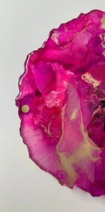 Glamour Fuchsia Geode Epoxy Wall Clock Fluid <b>Art</b> Gold Shimmer Wavy Border Non Ticking Quartz Hanging Watch Decor - Product Image 6
