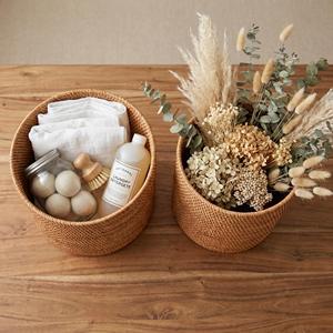 Handmade Rattan <b>Round</b> <b>Basket</b> Storage Organizer <b>Wicker</b> Sundries <b>Basket</b> Boho Home Kitchen Living Room Decor - Product Image 5