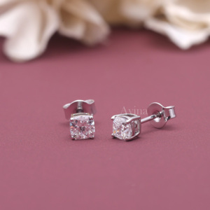 IGI Certified Lab Grown Diamond Cushion Solitaire Stud <b>Earrings</b> in Solid 925 Sterling <b>Silver</b> | Luxury Diamond <b>Earring</b> - Product Image 3