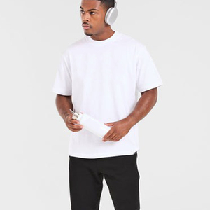 Custom Men's 100% Cotton Breathable 200 Grams High Quality Rib O-neck Blank <b>Drop</b> Shoulder Streetwear Oversize T-shirt - Product Image 3