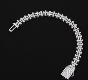 Silver Color Moissanite Bracelet Cross Pattern Iced Out Claw <b>Set</b> <b>Bangle</b> Hip Hop Jewelry Gift Party Wedding - Product Image 1