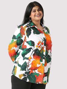 Camisa de algodón de talla grande para mujer – Camisa informal con botones y estampado digital tropical para mujer - Product Image 3