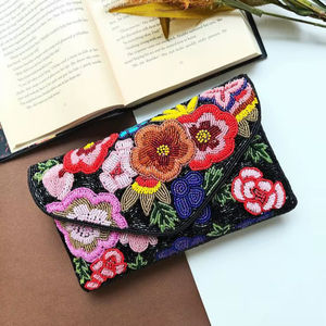 Trending Flower Seed Bead Clutch Purse Multi Color Floral Evening Bag Women Party Handbag <b>Green</b> Pink Bead <b>Envelope</b> Crossbody Bag - Product Image 1