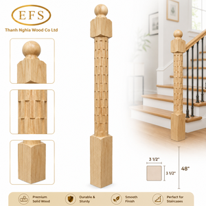 Produits phares : Colonne de poteau d'escalier en bois massif de chêne rouge, moderne, durable, écologique et sécurisée, pour escaliers de maison et d'appartement - Product Image 1