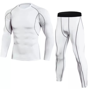 Black 2 Piece Compression Set Crew Neck Long Sleeve Top Full Length <b>Pants</b> Sweat Wicking Breathable Quick Dry Seamless <b>Yoga</b> Wear - Product Image 2