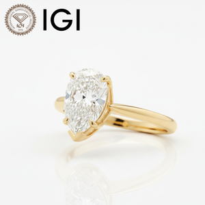 แหวนเพชรเม็ดเดี่ยวทรงลูกแพร์สี E ระดับ VVS1 ทองคำขาว 9K แท้ พร้อมใบรับรอง IGI ฝังเพชรแบบหนามเตยสำหรับผู้หญิง - Product Image 1