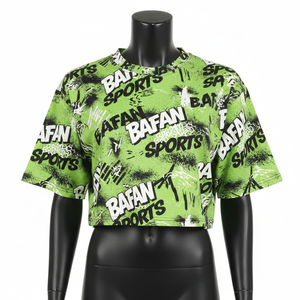 T-shirt court pour femme en jersey de coton et polyester doux, imprimé vert et noir, logo personnalisé, sublimation, t-shirt court en coton pour femme - Product Image 1