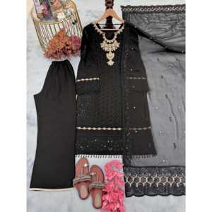 Ensembles pour femmes de créateur Pure Heavy Faux Georgette Top Plazzo & Dupatta pour un look de fête - Product Image 2