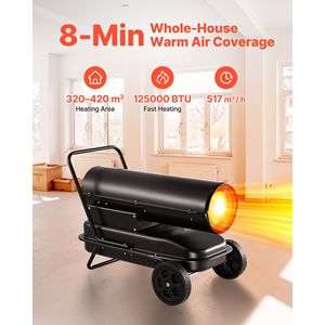 Stufa Portatile Torpedo da 125000 BTU con Temperatura Regolabile, Riscaldatore ad Aria Forzata a Cherosene e Diesel con Ventilatore per Uso in Garage - Product Image 2