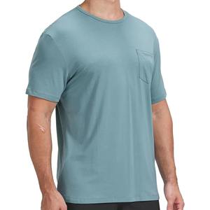 T-shirt pour homme à manches courtes, col rond, couleur turquoise, avec poche poitrine, coupe classique, décontracté, couleur unie, jersey de coton tricoté, respirant - Product Image 2