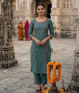 Women Cotton Kurtis Traditional Wear Ankle Length Casual Wear India Pakistan Style Regular Fit with Embroidery Work Kurtis - Product Image 1