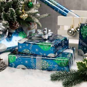 Carta da Regalo Natalizia di Lusso, Rotolo di Carta Metallizzata Blu Navy Vintage 17 Pollici X 33 Piedi, Eleganti Decorazioni Natalizie Invernali - Product Image 3