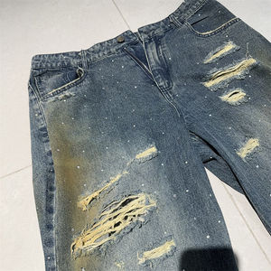 Vaqueros holgados vintage personalizables para hombre, pantalones de mezclilla lavados a la piedra, estilo hip hop, corte ancho, ropa casual pura. - Product Image 4