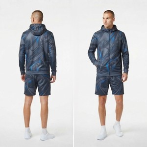Ensemble de survêtement pour homme personnalisé avec sweat à capuche et short imprimés, motif géométrique, léger, deux pièces, tenue de sport - Product Image 1