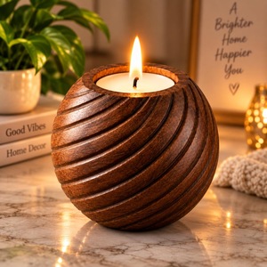 Élégant support à bougies en bois finition naturelle, décoration de table rustique, fait main, pour activités religieuses, centre de table de Noël, mariage - Product Image 4
