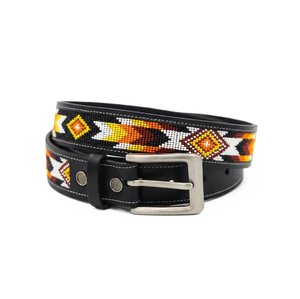 Ceinture artisanale en cuir de vachette avec motif floral, boucle à ardillon en acier, style vintage, look western, imprimé par transfert thermique, 1-1,5 pouces - Product Image 1