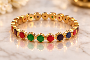 14k Gold Plated Rainbow Multi Color Bezel Set Gemstone <b>Stacking</b> Band <b>Ring</b> - Product Image 2