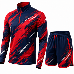 Ensemble short et pull à col zippé pour homme, en spandex écologique, imprimé numérique, tricoté, séchage rapide, idéal pour le printemps - Product Image 1