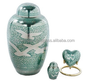 Urnas de cremación para adultos de latón de alta calidad con diseño de flor grabada, urnas funerarias de Metal con acabado de Color dorado y verde esmeralda - Product Image 5