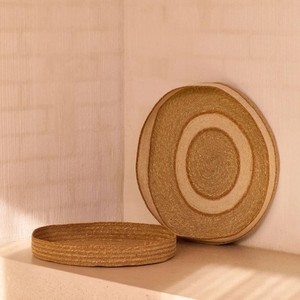 New Arrival Woven Round Braided Seagrass <b>Tray</b> Nesting Set Natural Tone Decorative <b>Basket</b> Sustainable Home Decor Wholesale Bulk - Product Image 1