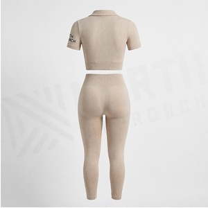 Conjunto de Yoga de 2 Piezas North Approach, Top Corto Beige Sólido, Leggings de Cintura Alta, Ropa Deportiva sin Costuras, Ropa Deportiva para Mujer - Product Image 2