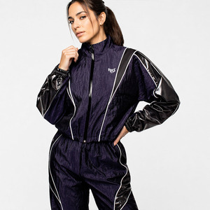 Custom Women Navy Lightweight Windbreaker Tracksuit Set and Pants OEM ODM Reflective Trim Sportswear Casual Fitness Hoodies Bulk - Product Image 6