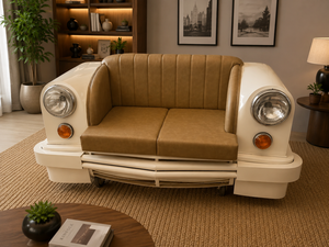Sofá de Dos Plazas Inspirado en un Auto Clásico con Tapicería de Cuero Sintético y Diseño de Faros Delanteros para Decoración de Sala de Estar - Product Image 1