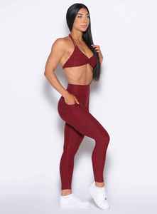Leggings tricotés sans couture taille haute longueur intégrale couleur unie extensibles respirants pour femme avec poche invisible – Vêtements de sport fins - Product Image 5