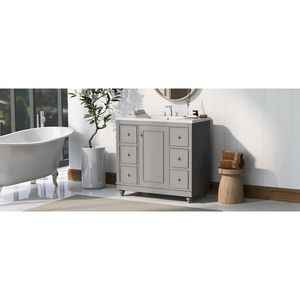 Mobile Bagno Contemporaneo 36x18x34 Pollici con 4 Cassetti, 1 Anta, Contenitore Multiuso e Lavabo Integrato in Resina - Product Image 6