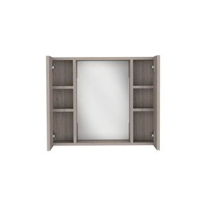 Armadietto a Specchio a Doppia Anta con Finitura Grigio Chiaro, con Scaffale Esterno e Illuminazione, Arredo Bagno - Product Image 6