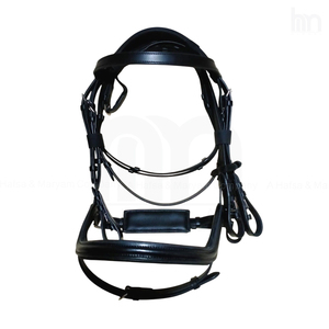 Bridon de cheval en cuir anatomique personnalisé noir, rembourré et doux, avec longe à nez tombant et frontale courbée unie, pour dressage et équipement équestre - Product Image 4