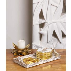 Bandeja de Servicio Decorativa de Aleación de Hierro Martillado en Oro Blanco con Diseño de Pájaro para Decoración de Mesa del Hogar - Product Image 4