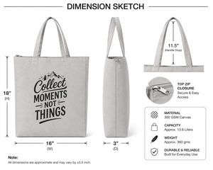 AMANI 300gsm Light Grey <b>Canvas</b> <b>Tote</b> Bag 18x16x3 Cotton Zipper Large Reusable Eco Friendly Shopping Bag Long Handle Custom Print - Product Image 3