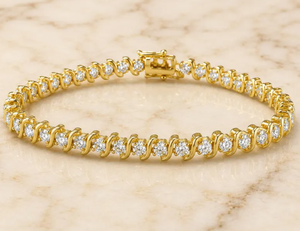 Pulsera de tenis de latón chapado en oro con diamantes cultivados en laboratorio para mujer, corte brillante redondo, cadena de lujo, brazalete, regalo de joyería - Product Image 2