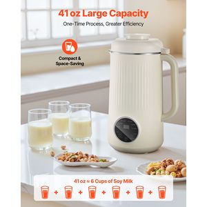 Macchina per Latte Vegetale 8 in 1, 41 oz, per Latte di Soia, 10 Lame, per Succhi di Frutta e Frullati, Struttura in Plastica, Interfaccia in Tedesco - Product Image 3