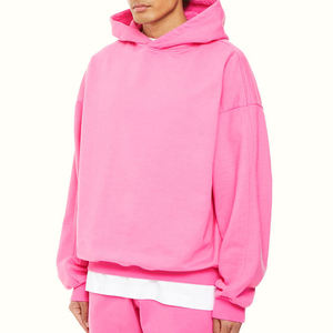 <b>Men's</b> Oversized Hooded Sweatshirt Solid <b>Pink</b> Fleece Regular Sleeve Autumn Casual Wear Knitted <b>Hoodie</b> - Product Image 2