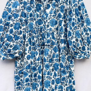 Hermoso vestido floral de algodón con estampado a mano, vestido para uso casual, vestido con estampado a mano. - Product Image 6