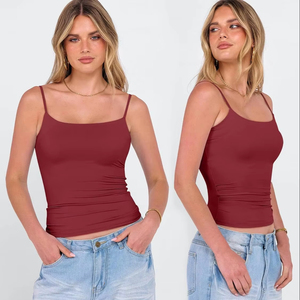 Camiseta Básica para Mujer, Tejido Acanalado, Elástica, Suave, Ligera, Transpirable, Cómoda, Sin Mangas, Corte Ajustado, Informal, para Uso Diario - Product Image 1