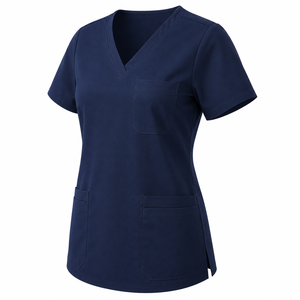 Haut de blouse médicale personnalisé pour femme avec logo, col en V, manches courtes, poches utilitaires, couleur unie, pour clinique - Product Image 5