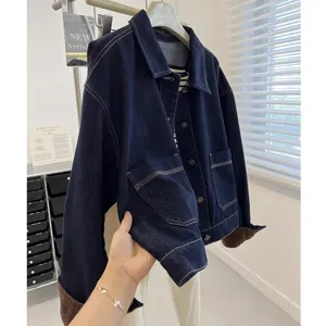 Wholesale 2026 Women's Heavy Embellished Denim <b>Jacket</b> <b>Short</b> Retro Loose Winter Autumn Casual Fashion Coat Button Washed - Product Image 4
