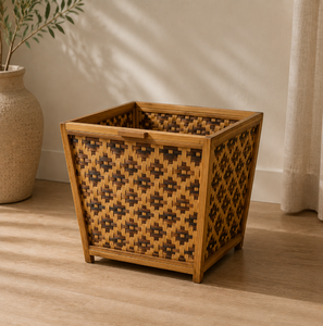 Classic Luxury Multi-Colored Striped <b>Bamboo</b> Storage Hampers Hanging Function Matching Lid/Top Handle for Hotels-Wholesale Prices - Product Image 4