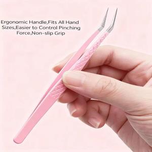 Pink Stainless Steel Eyelash Tweezers Set Precision <b>Smooth</b> Tip Makeup <b>Tools</b> And Custom Logo - Product Image 3
