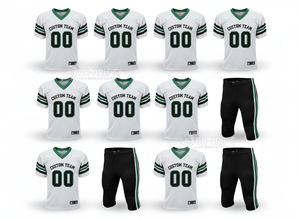 Shorts de football américain personnalisés pour équipe, marque premium, blanc et vert, sublimés, col en V, manches courtes, maille respirante, pour hommes - Product Image 4