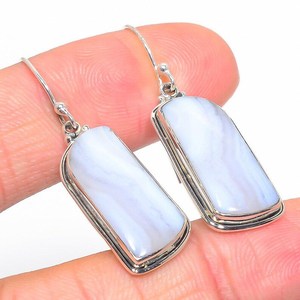 Handmade Genuine Blue Lace Agate <b>Earrings</b> 925 <b>Solid</b> Sterling <b>Silver</b> Natural Gemstone Jewelry For Women Gift - Product Image 2